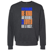 You Are Loved Here at Kinsey Charcoal Gray Bella Canvas Sweatshirt