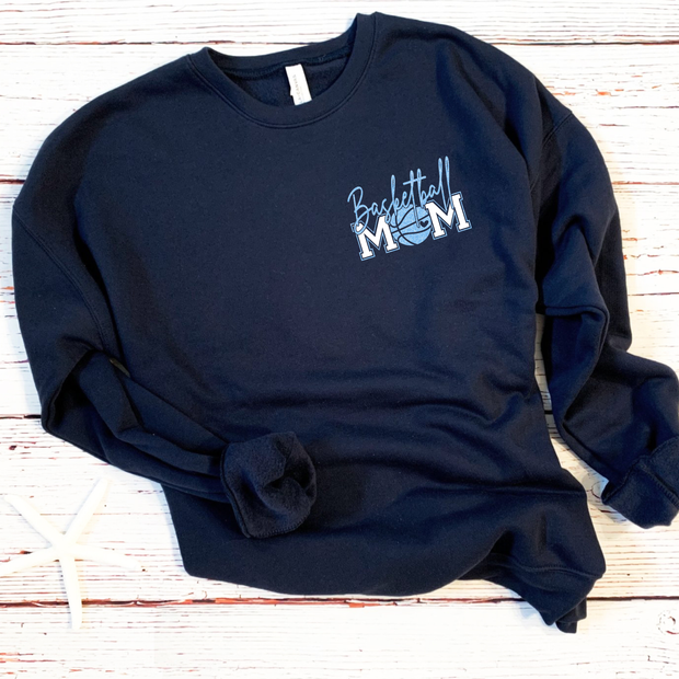 BASKETBALL MOM LIGHT BLUE NAVY SWEATSHIRT OR LONG SLEEVE