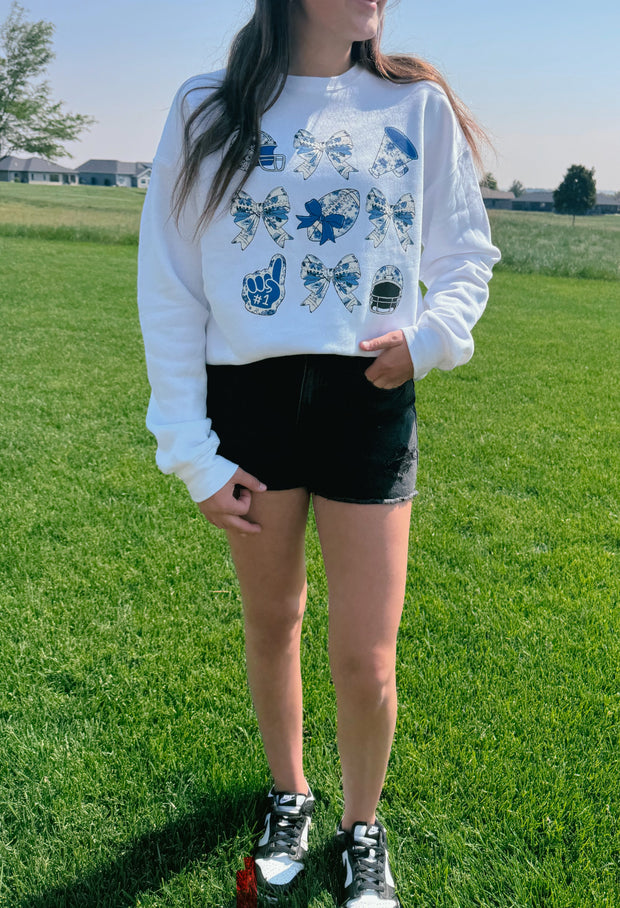 FOOTBALL BOW COLLAGE BLUE SWEATSHIRT