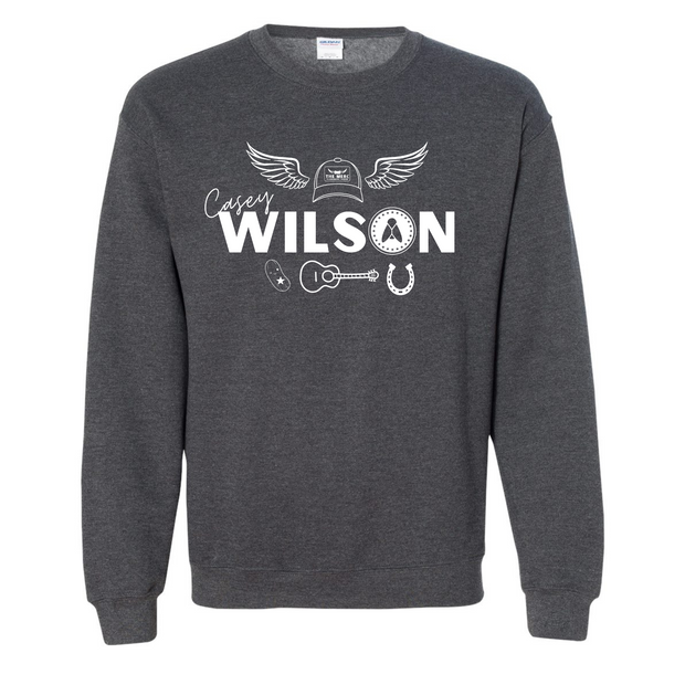 CASEY WILSON (PICKLE, GUITAR, HORSESHOE) SWEATSHIRT - CHARCOAL GRAY