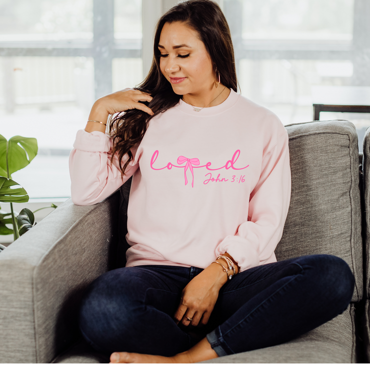 Loved Ribbon John 3:16 Pink Sweatshirt