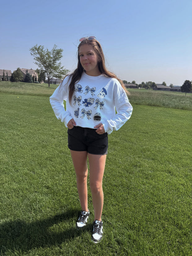 FOOTBALL BOW COLLAGE BLUE SWEATSHIRT