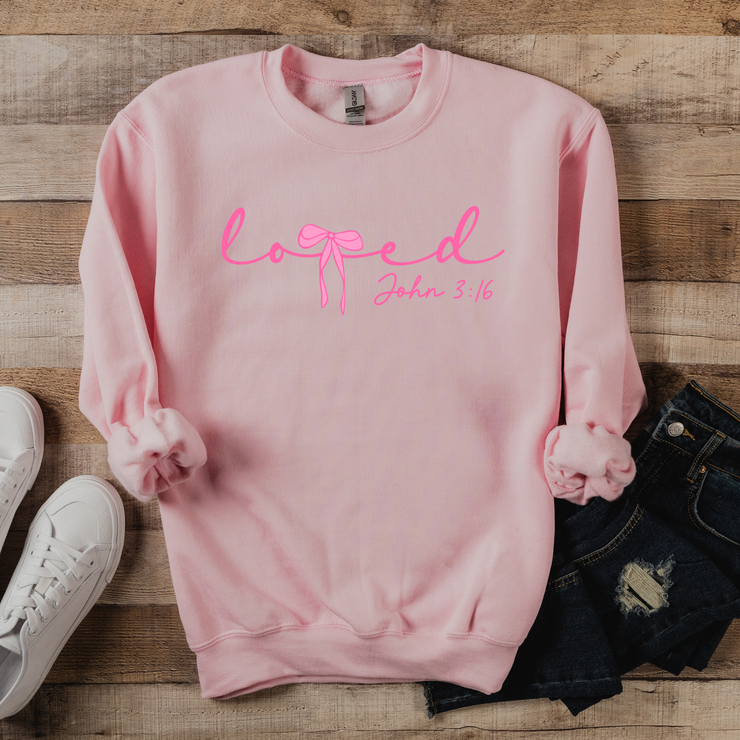 Loved Ribbon John 3:16 Pink Sweatshirt