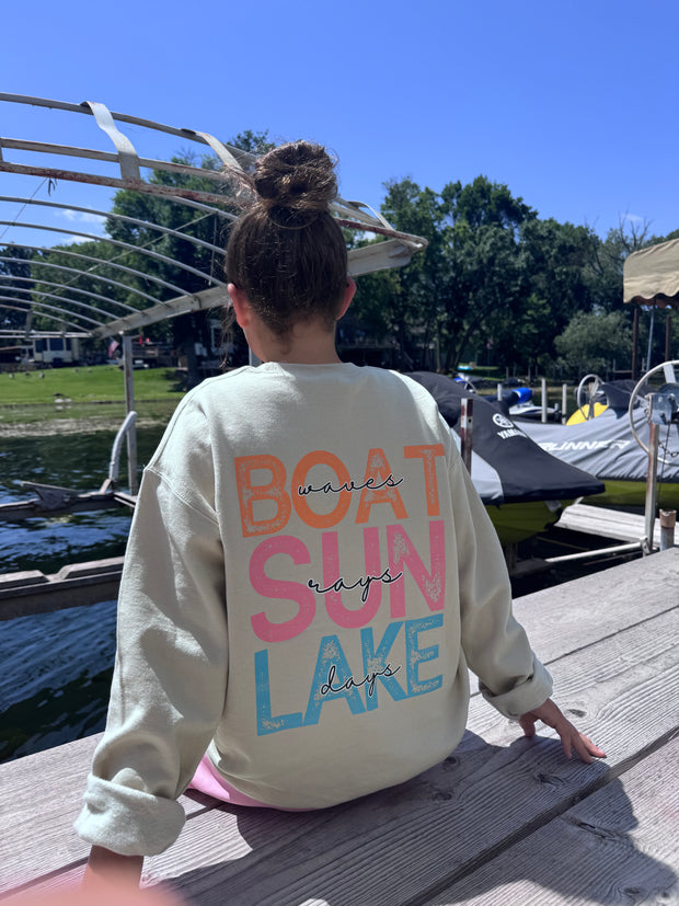 BOAT WAVES SUN RAYS LAKE DAYS SWEATSHIRT