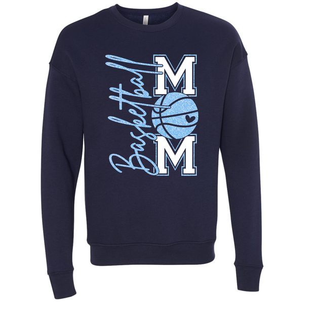 BASKETBALL MOM LIGHT BLUE NAVY SWEATSHIRT OR LONG SLEEVE FRONT VERTICAL