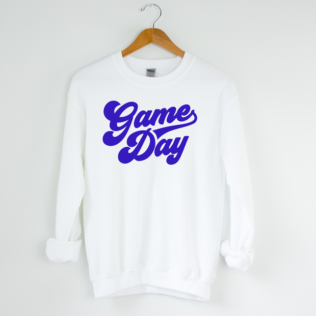 GAME DAY WHITE AND ROYAL SWEATSHIRT