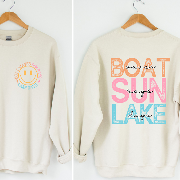 BOAT WAVES SUN RAYS LAKE DAYS SWEATSHIRT
